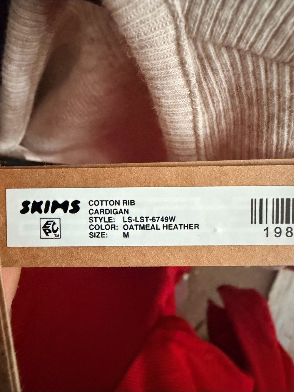 SKIMS COTTON RIB CARDIGAN STYLE: LS-LST-6749W COLOR: OATMEAL HEATHER SIZE: M - Picture 2 of 2